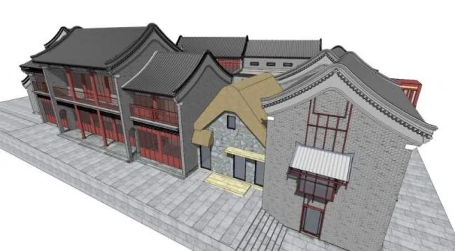 SketchUp Model of Multi-Storey Ancient Chinese Buildings with Curved Ridge Roofs