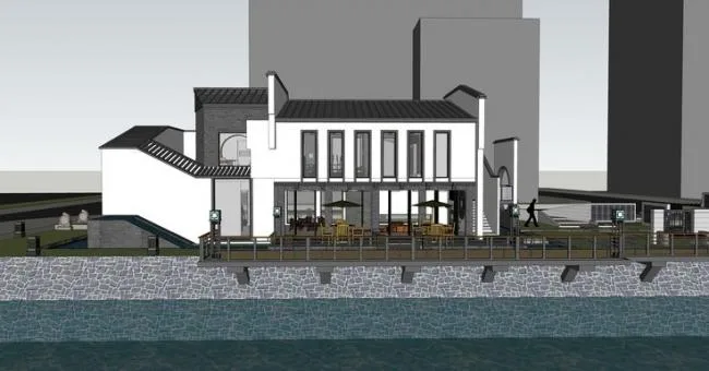 Sketchup Business Model | Restaurant, Commercial Building, Chinese Huizhou Style, Courtyard, Courtyard Landscape