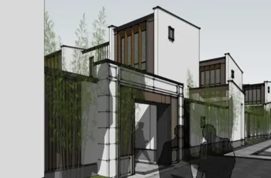 SketchUp Villa Model | Row Houses in New Chinese Style with Oriental Neoclassical Design-BIM WORLD