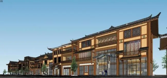 Sketchup Business Model | Multi story Commercial Street, Chinese Style