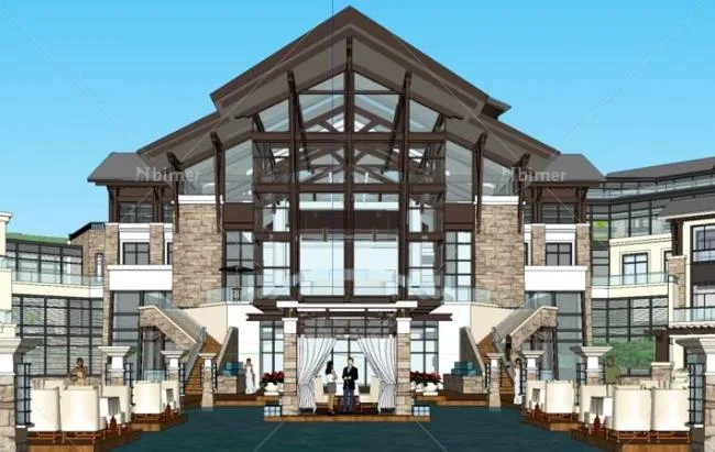 Sketchup Hotel Model | Kempinski, Mountain Hotel, Terrace, Southeast Asian Style