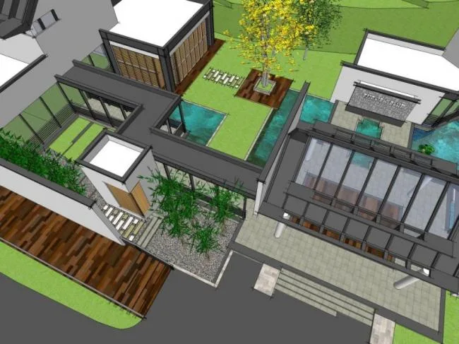 Sketchup Business Model | English Club, Low Level Clubhouse, Modern Chinese Style