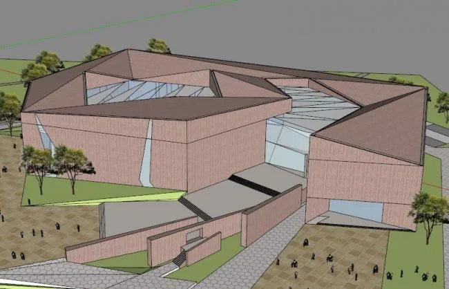 Sketchup Cultural Model | Multi story Cultural Center, Modern Style, Exhibition Hall
