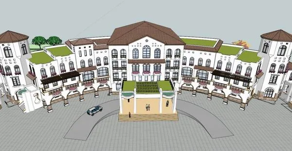 SketchUp Business Model: Multi-Story Commercial Club in Spanish Classical Style