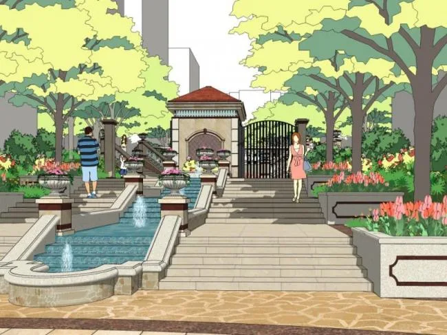Sketchup Landscape Model | Community Landscape, Residential Landscape, European Style, Classical Style