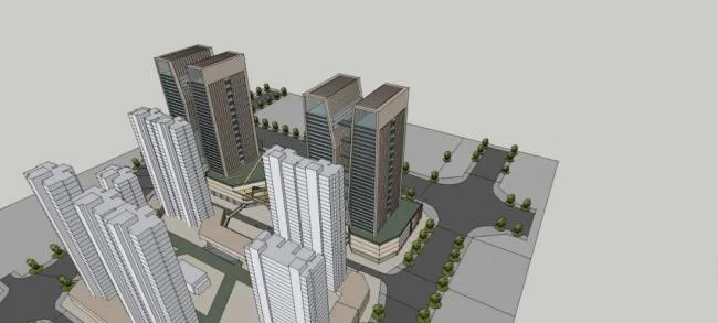 Sketchup Complex Model | High rise Commercial Complex, Twin Tower Concept Scheme, Modern Style, Hotel Office, Commercial Podium
