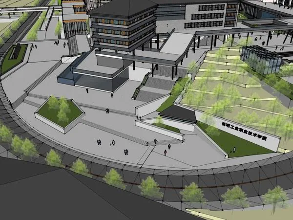 Sketchup School Model | Multi-story Kunming Industrial Vocational and Technical College School, Campus Educational Architecture, Modern Chinese Style