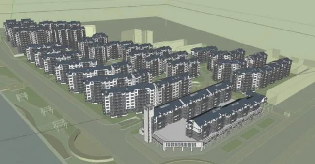 Modern Chinese-Style Residential Complex: Small and High-Rise Buildings with Sloping Roofs in SketchUp