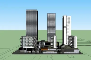 SketchUp Complex Model: Modern Multi-Story High-Rise with Offices, Residential Units, and Ground-Floor Retail-BIM WORLD