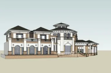 SketchUp Business Model: Multi-Story Classical Style Clubhouse Design-BIM WORLD