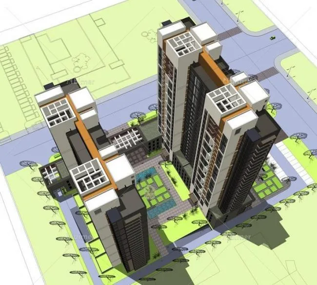 Sketchup Residential Model | High rise residential, ground floor commercial, modern style, commercial and residential buildings, residential buildings