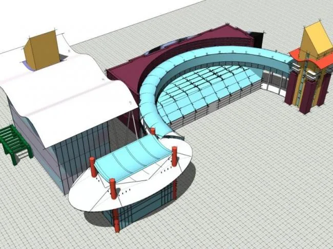 SketchUp Business Model: Modern Multi-Story Clubhouse Design