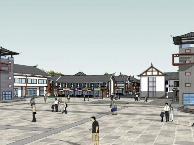 Sketchup Business Model | Multi story Commercial Street, Modern Chinese Style