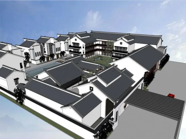 Sketchup Villa Model | Row Villa, Courtyard, Chinese Style