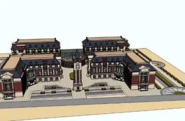 Classical Multi-Story Primary and Secondary School Model | SketchUp Educational Building Design-BIM WORLD
