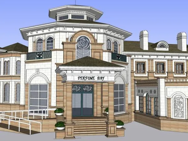 Sketchup Business Model | Multi story Commercial Club, Classical Spanish Style