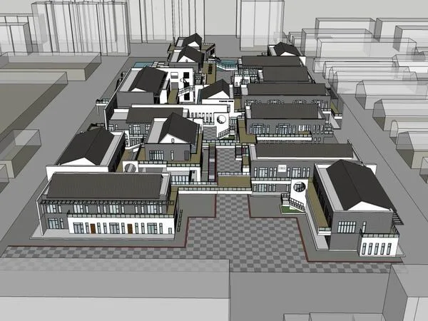 Sketchup Business Model | Multi story Commercial Street, Pedestrian Street, Chinese Modern Style