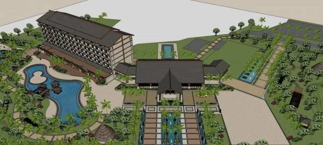 Sketchup Hotel Model | Multi story Resort Hotel, Southeast Asian Style
