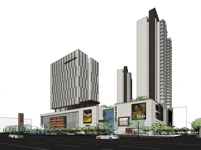 Sketchup Complex Model | Super high-rise commercial complex, office, commercial podium, modern style