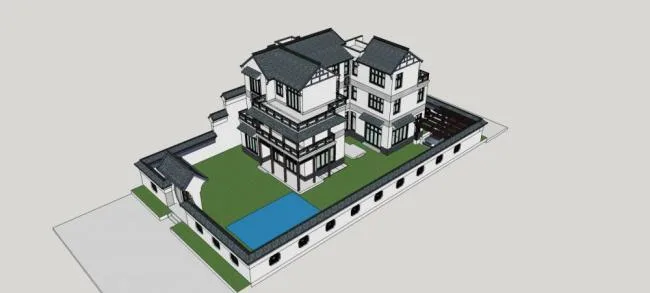 Sketchup Villa Model | Courtyard Villa, Chinese Style
