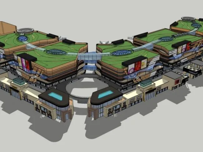 Sketchup Business Model | Multi story Commercial Pedestrian Street, Modern Style