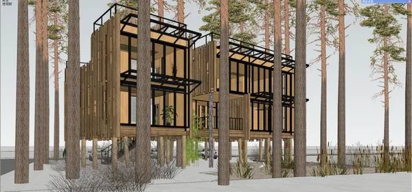 Sketchup Villa Model | Single Family Forest Villa, Modern Style