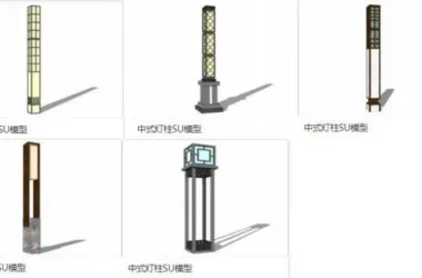 SketchUp Material Model: Chinese-Style Landscape and Garden Lamp Poles for Courtyards-BIM WORLD