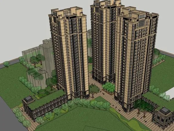Sketchup Residential Model | High rise residential, ground floor commercial, classical style