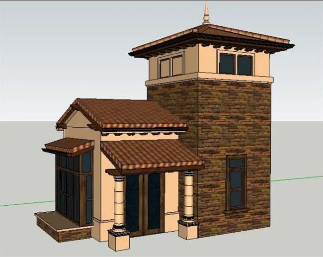 Sketchup sketch model | European style booth tower model material component, classical sketch