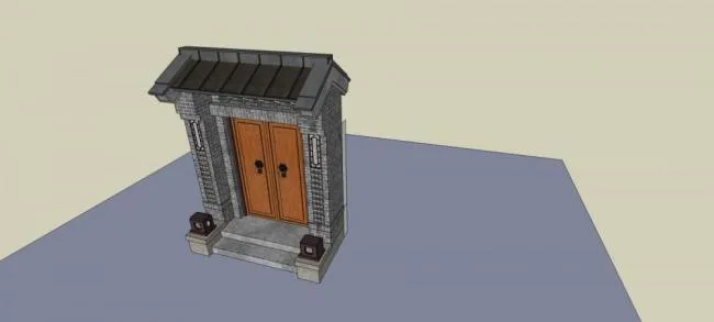 SketchUp Material Model: Chinese-Style Courtyard Gate and Door Header Components