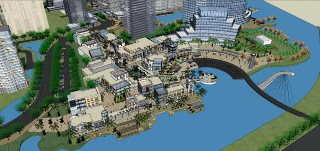 Sketchup Complex Model | High rise urban commercial complex, high-rise residential building, modern style, waterfront landscape