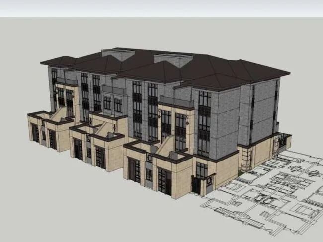 Sketchup Villa Model | Multi row Villa, Modern Chinese Style