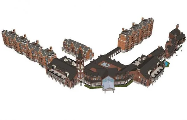 Sketchup Business Model | Multi story street side commercial street, British style, classical style
