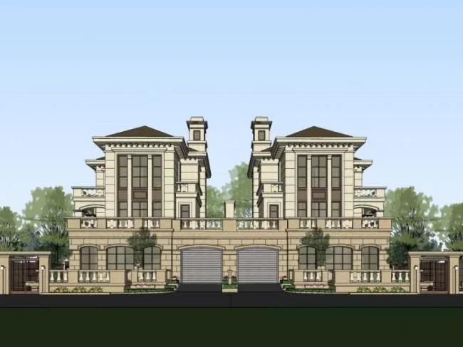 Sketchup Villa Model | Twin Villa, Modern Style