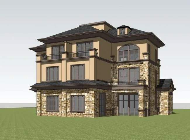 Sketchup Villa Model | Double Split Villa, French Classical Style