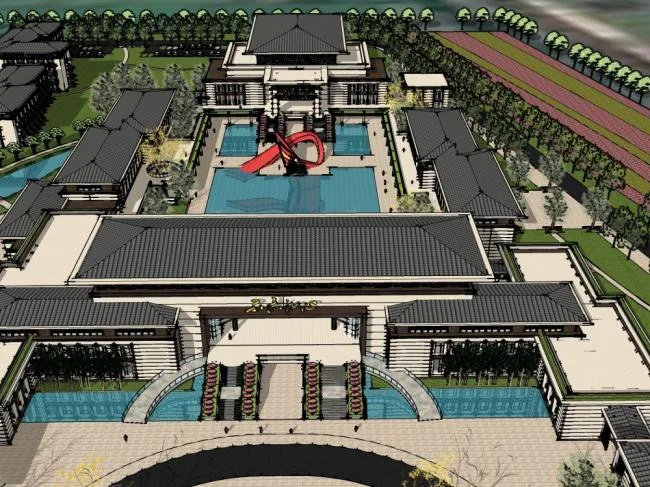 Sketchup Hospital Model | Multi story Sanatorium, New Chinese Style, Medical Building