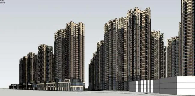 Sketchup Residential Model | Super high-rise residential, ground floor commercial, classical style