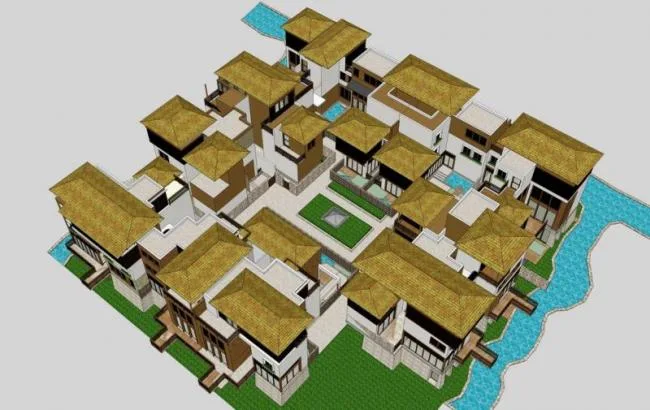 Sketchup Villa Model | Multi row Villa, Southeast Asian Style