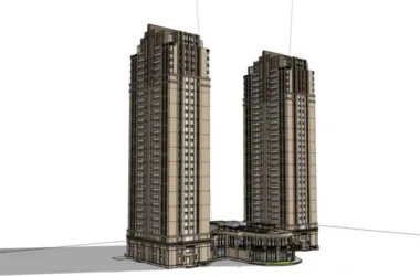 SketchUp Model of a 28-Story Classical High-Rise Residential Building with Commercial Street and Clubhouse-BIM WORLD
