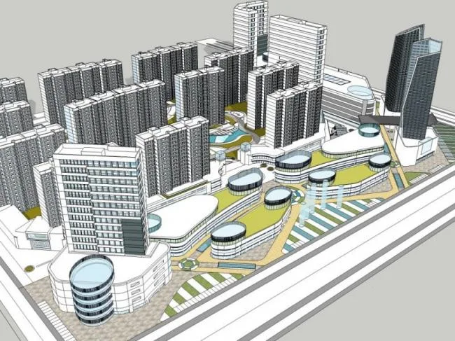 SketchUp Complex Model: Multi-Story Commercial, Residential, Office, and Modern Hotel Design