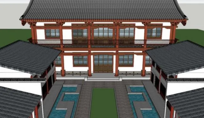 Sketchup Residential Model | Multi story Courtyard, Modern Chinese Style