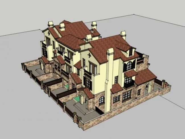 Classical Style Townhouse Villa Model in SketchUp
