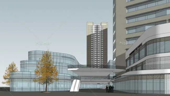 Sketchup Business Model | Multi story mixed office building, commercial street, podium, modern style