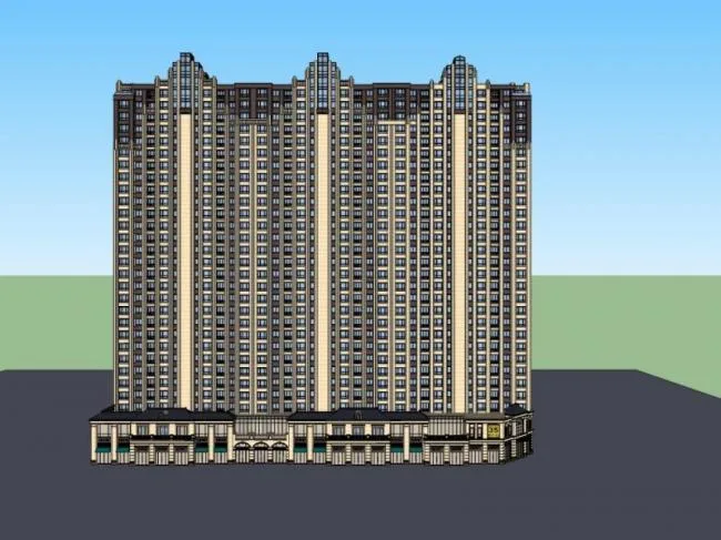 Sketchup Residential Model | High rise residential, ground floor commercial, residential building, classical style