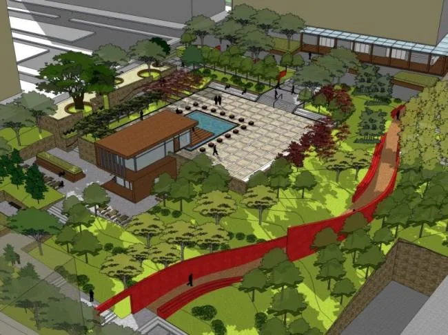 Sketchup Landscape Model | Square Landscape, Modern Style
