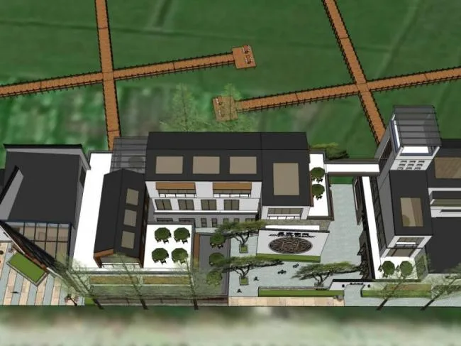 Sketchup Business Model | Multi story Inn, New Chinese Style, Commercial Architecture