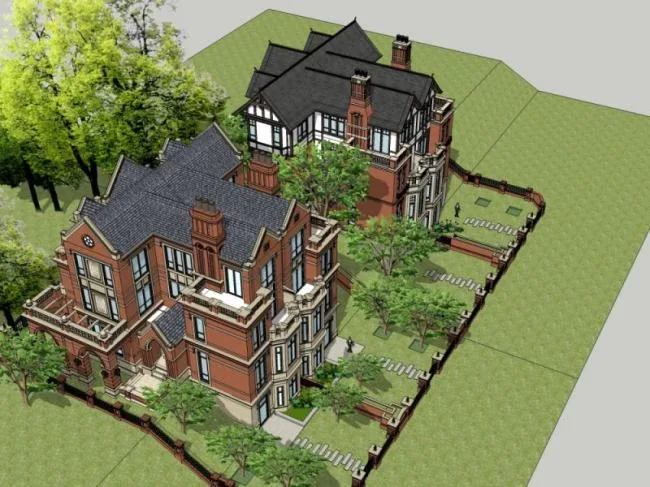 Sketchup Villa Model | Twin Villa, Stacked Villa, Classical Style