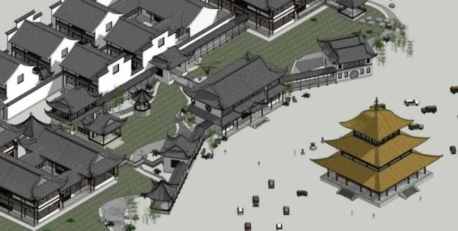 Sketchup Ancient Architecture Model | Multi story Southern Residential Buildings, Ancient Architecture Complex, Chinese Style