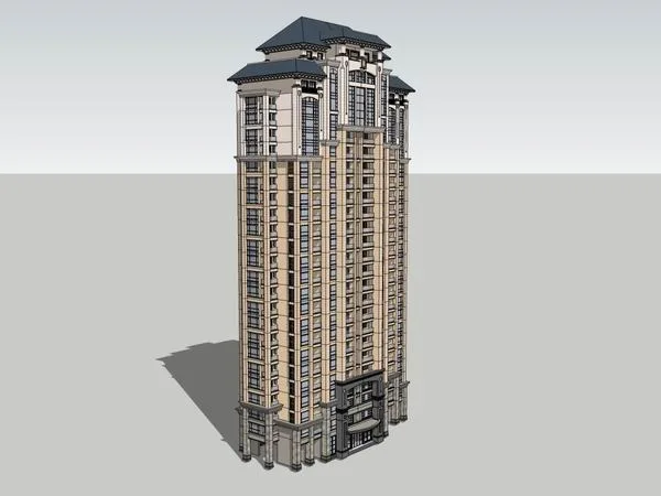Sketchup Residential Model | High rise residential building, classical style, 26 floors