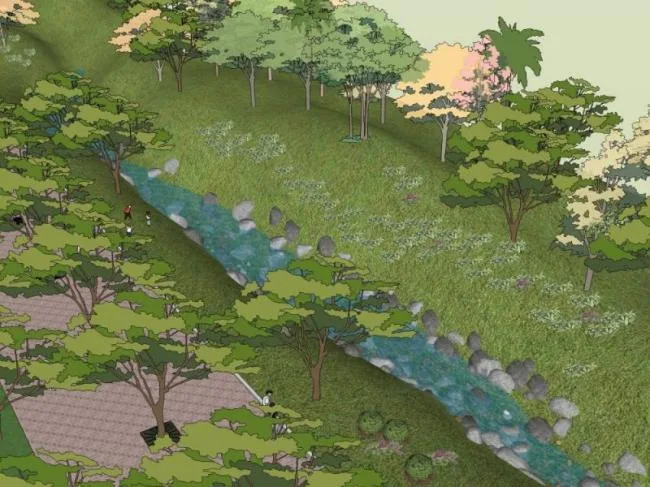Sketchup Landscape Model | Waterfront Landscape, Modern Style